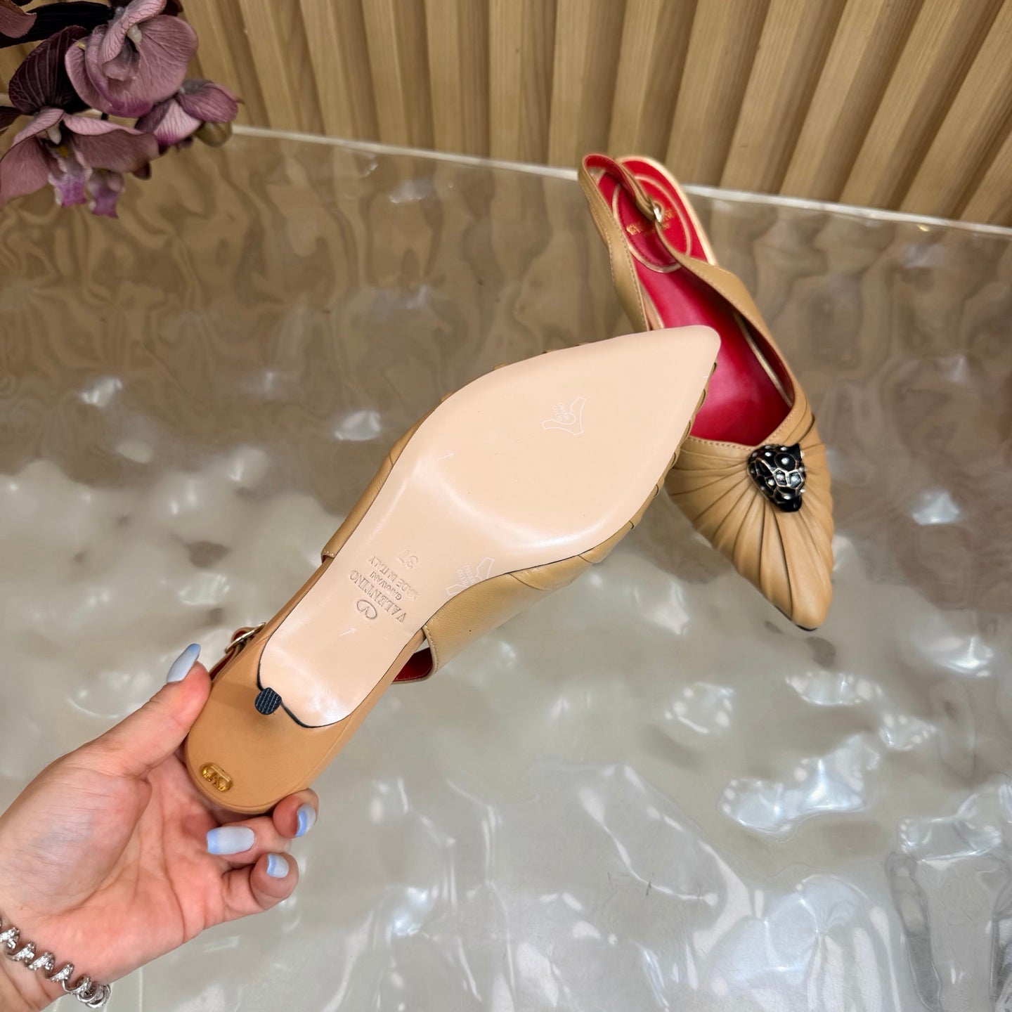 VALENTINO 26S SLINGBACK PUMPS 50 MM IN DARK BEIGE CALFSKIN
