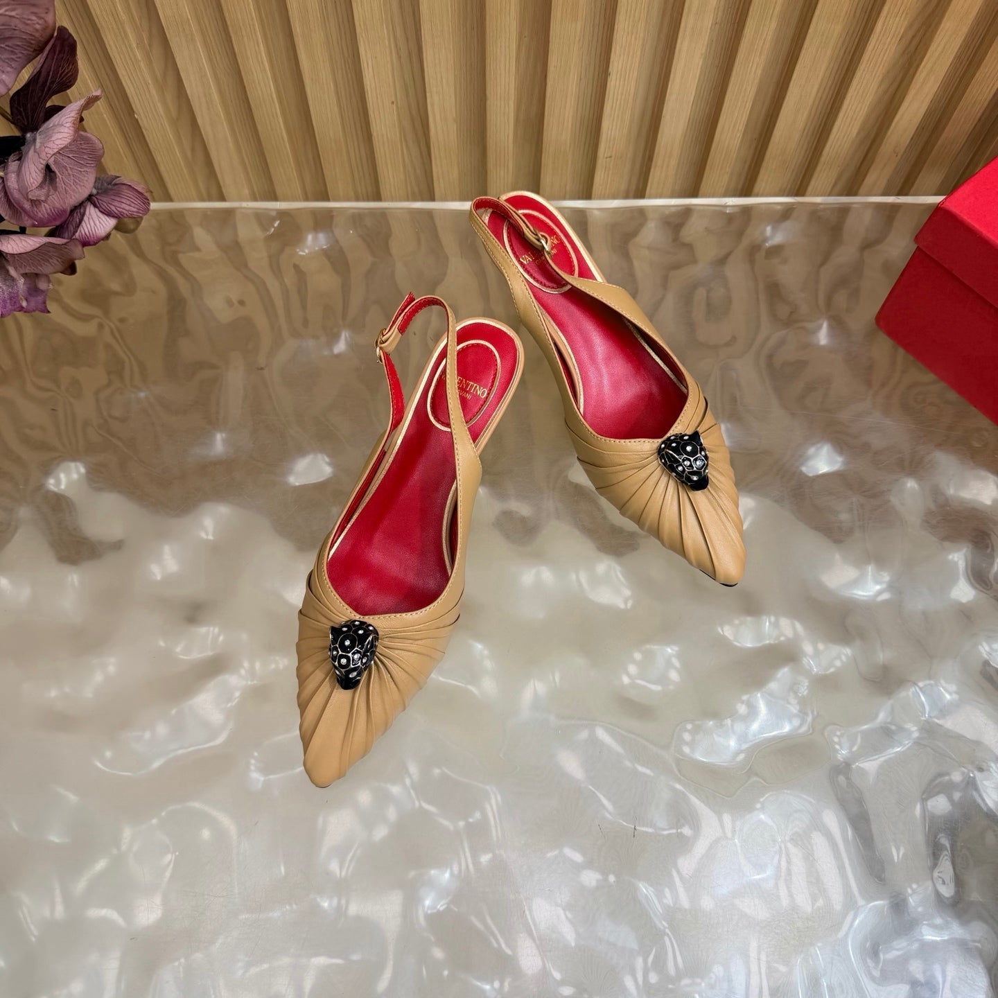 VALENTINO 26S SLINGBACK PUMPS 50 MM IN DARK BEIGE CALFSKIN