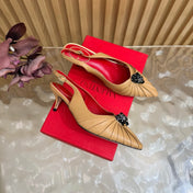 VALENTINO 26S SLINGBACK PUMPS 50 MM IN DARK BEIGE CALFSKIN