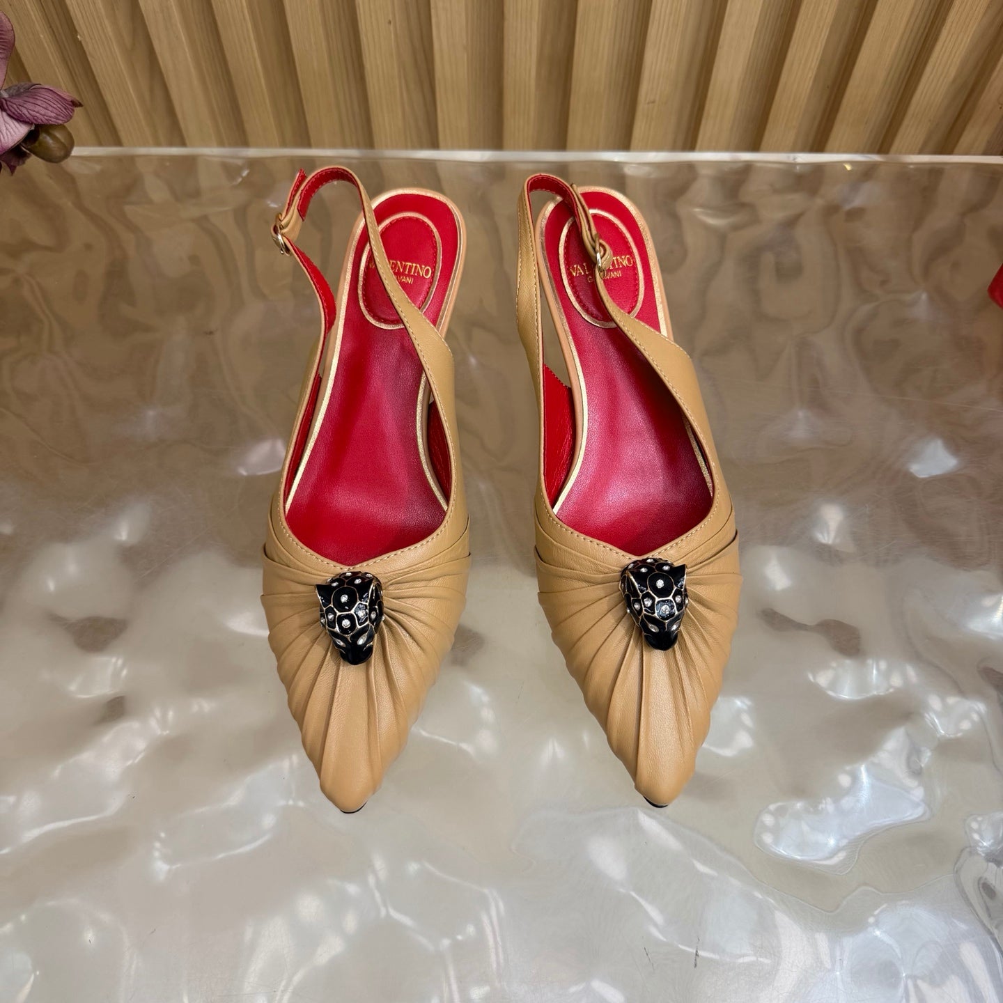VALENTINO 26S SLINGBACK PUMPS 50 MM IN DARK BEIGE CALFSKIN