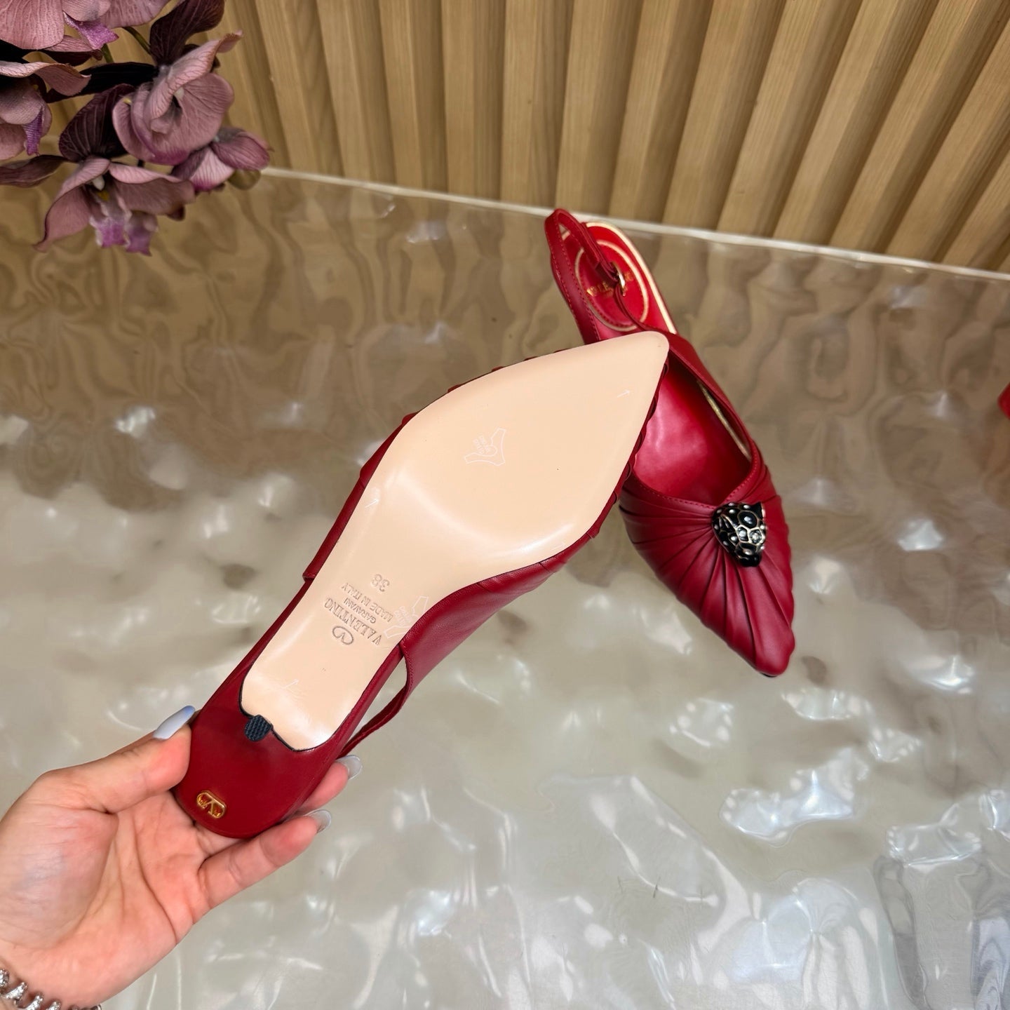 VALENTINO 26S SLINGBACK PUMPS 50 MM IN DARK RED CALFSKIN