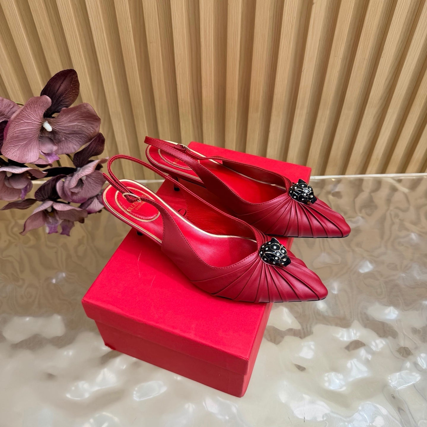 VALENTINO 26S SLINGBACK PUMPS 50 MM IN DARK RED CALFSKIN
