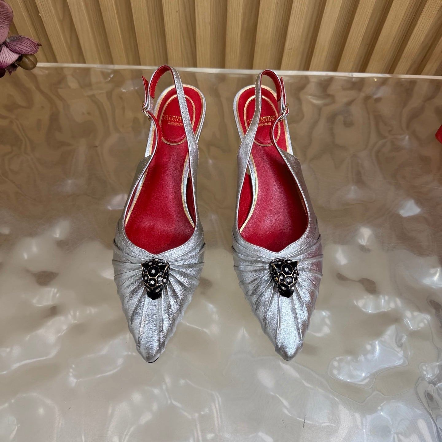 VALENTINO 26S SLINGBACK PUMPS 50 MM IN SILVER CALFSKIN