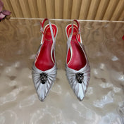 VALENTINO 26S SLINGBACK PUMPS 50 MM IN SILVER CALFSKIN