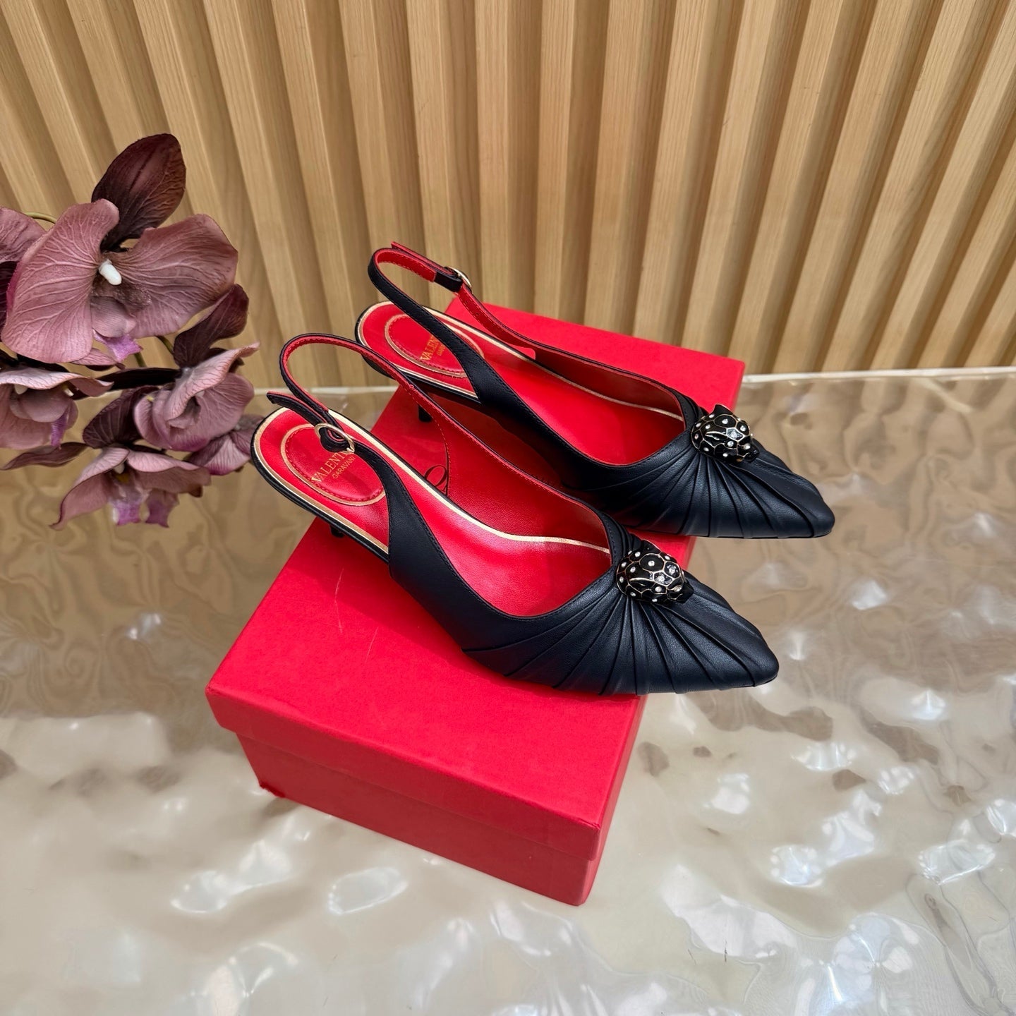 VALENTINO 26S SLINGBACK PUMPS 50 MM IN BLACK CALFSKIN