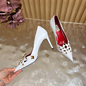 VALENTINO 26S STUDDED POINTED TOE PUMPS 90 MM IN WHITE CALFSKIN