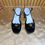 VALENTINO 26S PLATFORM SANDALS 90 MM IN BLACK CALFSKIN BEIGE WOVEN FABRIC