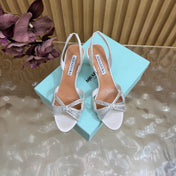 AQUAZZURA 26S HEELED SANDALS 75 MM IN OFF WHITE SATIN