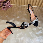 AQUAZZURA 26S HEELED SANDALS 75 MM IN BLACK AND SILVER SATIN