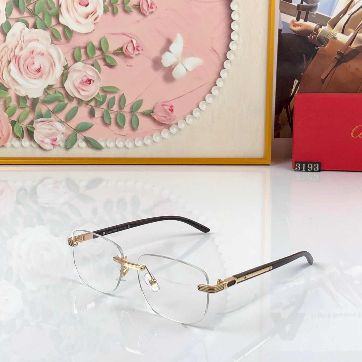 CARTIER 26S RIMLESS RECTANGULAR FRAME IN METAL 443440