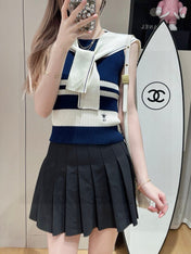 STRIPED TANK TOP 612059 IN NAVY BLUE AND WHITE COTTON RIBBED