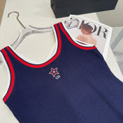TANK TOP 610347 IN NAVY BLUE COTTON RIBBED RED TRIM