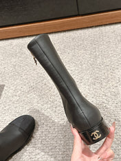 CC SHORT BOOTS IN BLACK LAMBSKIN AND FABRIC