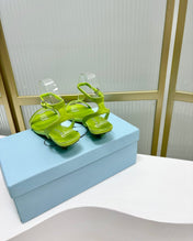 PRA TRIANGLE HEEL SATIN SANDALS CHARTREUSE