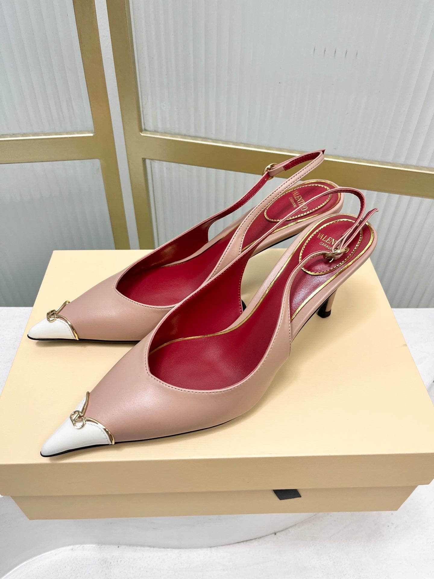 VALENTINO 26S SLINGBACK PUMPS 45 MM IN NUDE MIX WHITE CALFSKIN