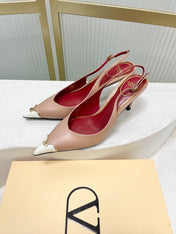 VALENTINO 26S SLINGBACK PUMPS 45 MM IN NUDE MIX WHITE CALFSKIN
