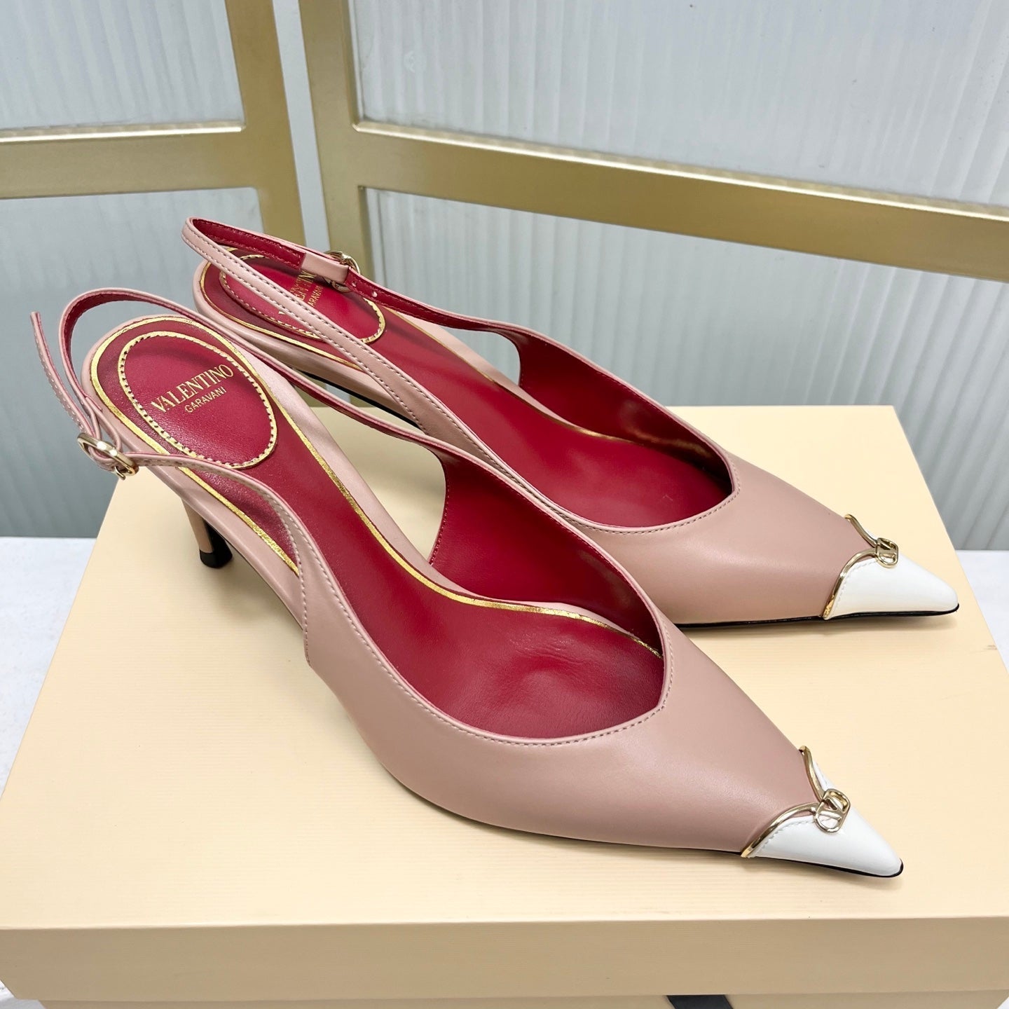 VALENTINO 26S SLINGBACK PUMPS 45 MM IN NUDE MIX WHITE CALFSKIN