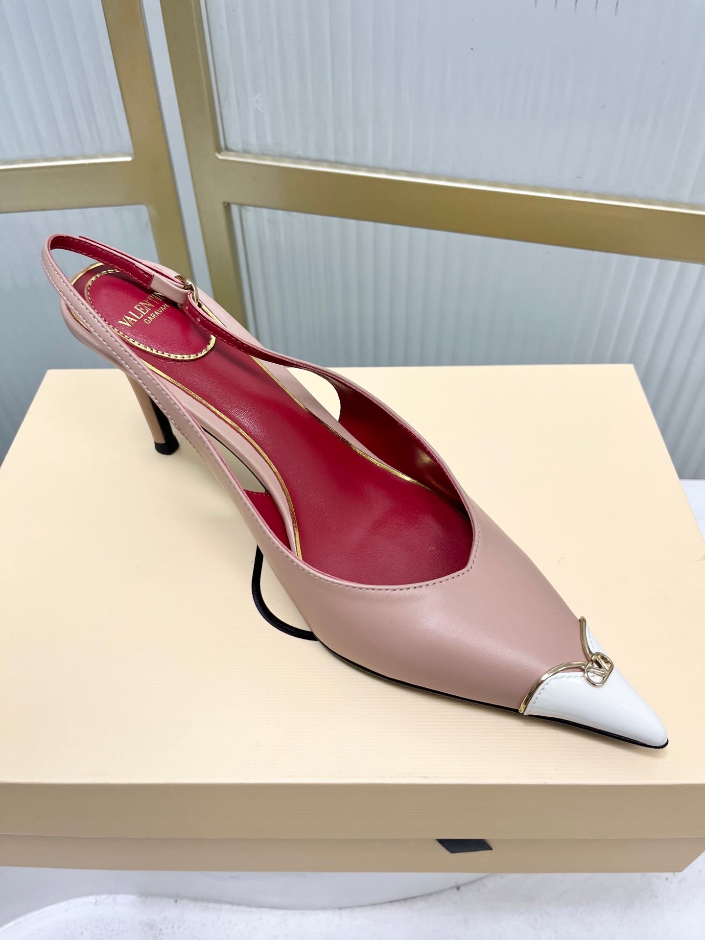VALENTINO 26S SLINGBACK PUMPS 45 MM IN NUDE MIX WHITE CALFSKIN