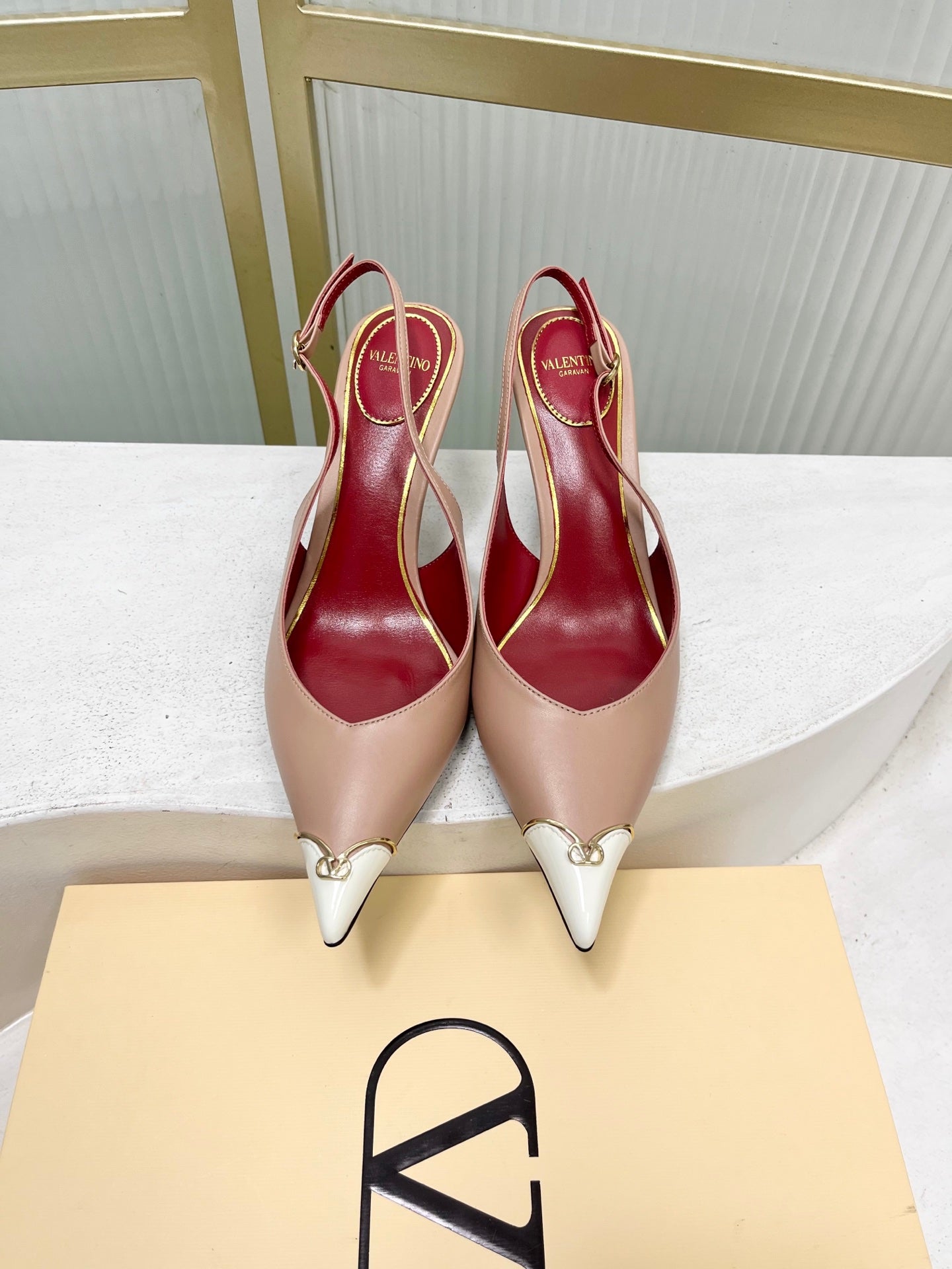 VALENTINO 26S SLINGBACK PUMPS 45 MM IN NUDE MIX WHITE CALFSKIN