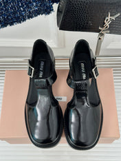 Square Toe Thick Heel Retro Mary Jane Shoes Black Calfskin