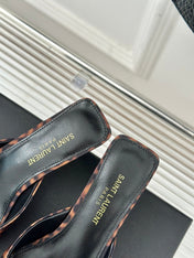 SL BARBARA MULES 55 LEOPARD MOTIF SATIN