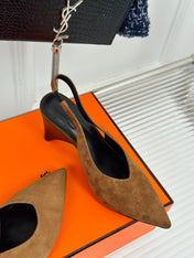 HIGH HEEL 75 MM POINTED- TOE SANDAL IN CIDER BROWN SUEDE