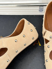 CROSSED STRAP BALLET FLATS IN TUSCAN BEIGE SUEDE