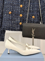 KITTEN HEEL PUMPS IN WHITE CALFSKIN