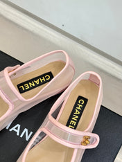 FLAT SHOES IN PINK MESH AND BLACK LAMBSKIN