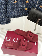 SLIDE SANDALS IN RED FABRIC EMBOSSED LOGO STYLE 4