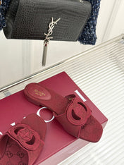 SLIDE SANDALS IN RED FABRIC EMBOSSED LOGO STYLE 4