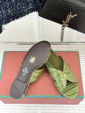LP SANDALS 25S IN MOSS GREEN LAMBSKIN SNAKE EMBOSSING