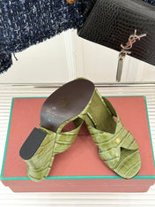LP HIGH HEEL 25S IN MOSS GREEN LAMBSKIN SNAKE EMBOSSING