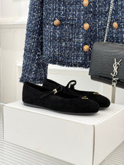 PRADA 25S SOFT PADDED BALLERINAS IN BLACK SUEDE