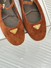 PRADA 25S SOFT PADDED BALLERINAS IN BURNT ORANGE SUEDE