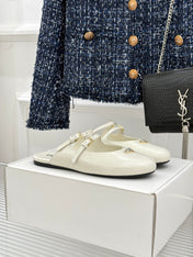 PRADA 25S DUAL MARY JANE BALLERINA MULES IN IVORY CALFSKIN