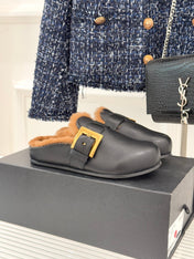 BALMAIN 26S ANTHEM MULES IN BLACK CALFSKIN