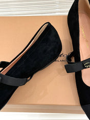 GIANVITO ROSSI 26S MARY JANE FLATS IN BLACK SUEDE AND FABRIC