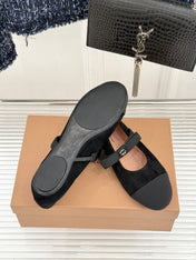 GIANVITO ROSSI 26S MARY JANE FLATS IN BLACK SUEDE AND FABRIC