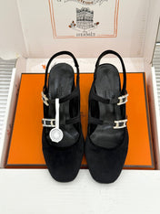 HM 26S SLINGBACK HIGH HEELS IN BLACK VELVET