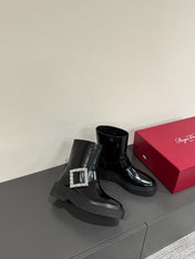 VIV' RANGERS CHELSEA ANKLE BOOTS IN BLACK CALFSKIN WITH SILVER CRYSTAL BUCKLE