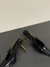 LEE SLINGBACK MID PUMPS IN BLACK SHINY CALFSKIN