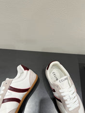 JOGGER LOW LACE-UP SNEAKER IN CALFSKIN & SUEDE WHITE/BEIGE/RED