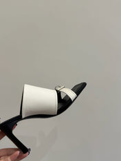 BALENCIAGA 25S HIGH-HEELED SANDALS IN WHITE CALFSKIN WITH SILVER HARDWARE