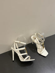YSL SINGLE-STRAP HEELED SANDALS 25S IN WHITE LAMBSKIN