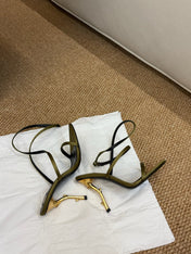 YSL HIGH HEEL SANDALS 25S IN MOSS GREEN SATIN AND LAMBSKIN