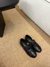CHANEL 26S MARY JANE SLINGBACK FLATS IN BLACK CALFSKIN CAP TOE RIBBON STRAP