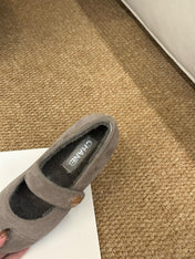 CHANEL 26S MARY JANE FLATS IN TAUPE BROWN SUEDE SHEARLING LINING CC LOGO