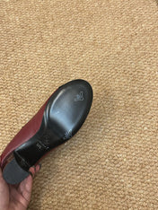 CHANEL 26S MARY JANE PEARL STRAP HIGH HEELS IN BURGUNDY RED CALFSKIN