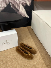 PRADA 26S SHEARLING BALLET FLATS IN BROWN
